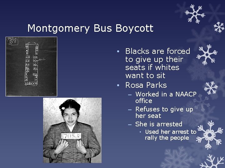 Montgomery Bus Boycott • Blacks are forced to give up their seats if whites