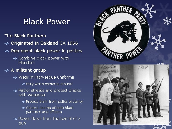 Black Power The Black Panthers Originated in Oakland CA 1966 Represent black power in