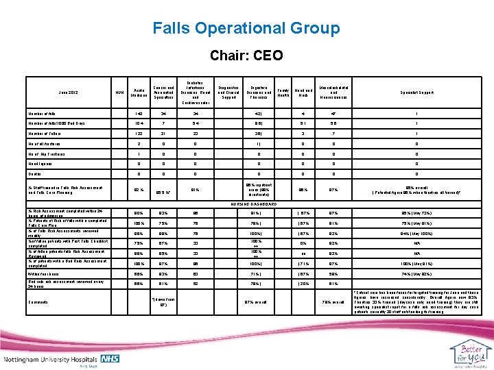 Falls Operational Group Chair: CEO Acute Medicine Cancer and Associated Specialties Diabetes, Infectious Diseases,