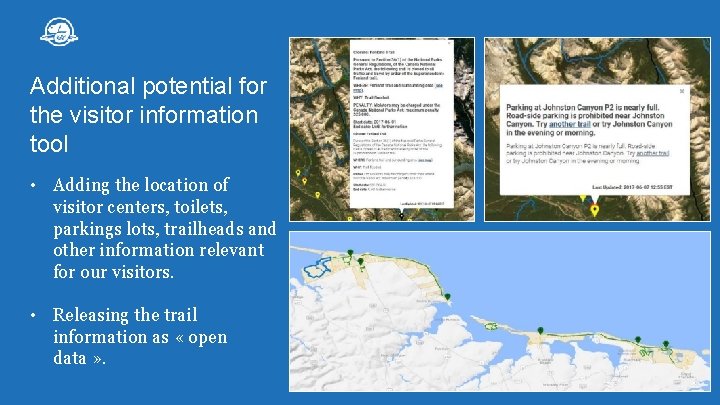Additional potential for the visitor information tool • Adding the location of visitor centers, Additional potential for the visitor information tool • Adding the location of visitor centers,