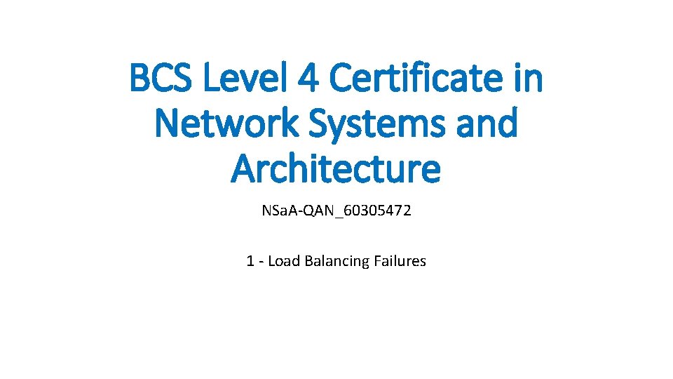 BCS Level 4 Certificate in Network Systems and Architecture NSa. A-QAN_60305472 1 - Load