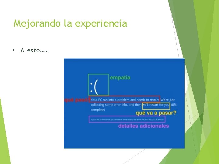 Mejorando la experiencia • A esto…. 