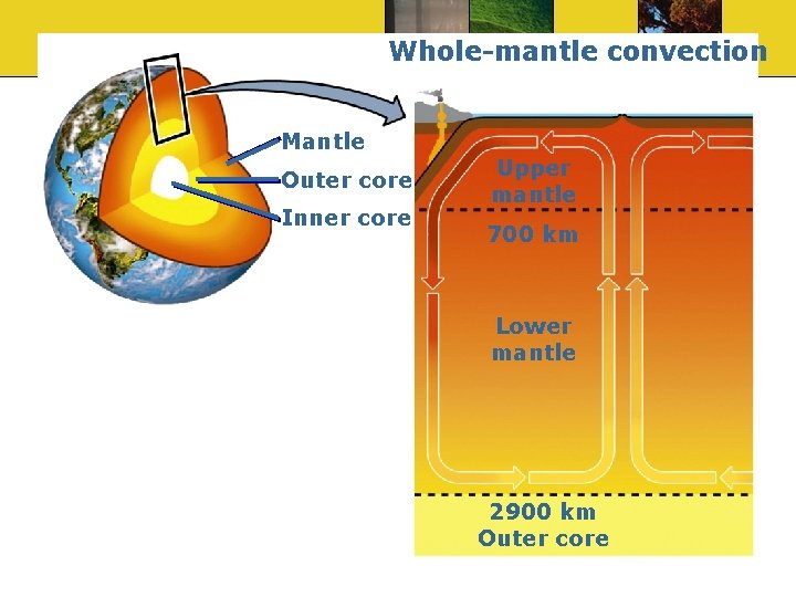 Whole-mantle convection Mantle Outer core Inner core Upper mantle 700 km Lower mantle 2900