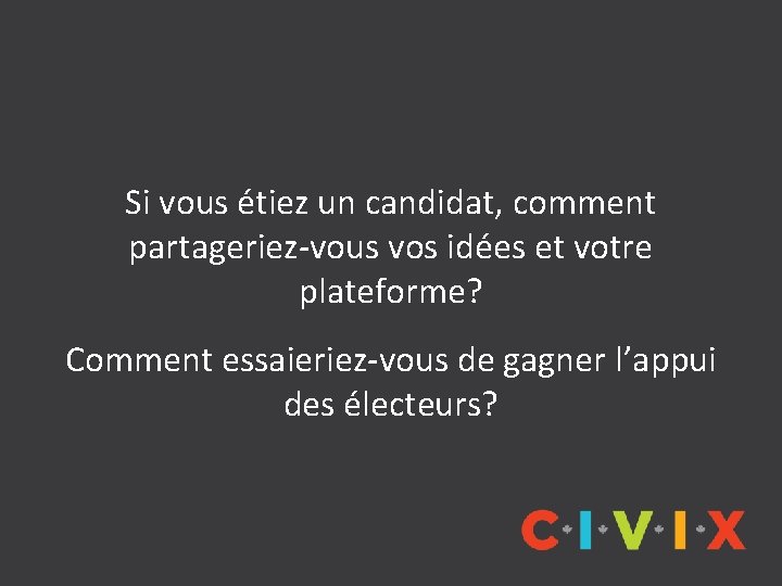 Si vous étiez un candidat, comment partageriez-vous vos idées et votre plateforme? Comment essaieriez-vous