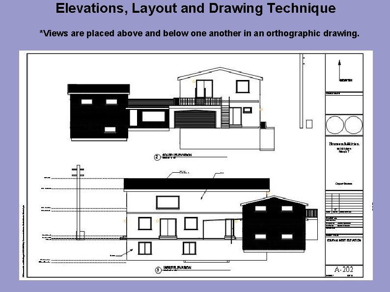 Elevations, Layout and Drawing Technique *Views are placed above and below one another in