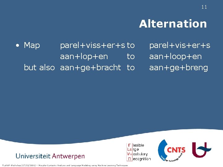 11 Alternation • Map parel+viss+er+s to aan+lop+en to but also aan+ge+bracht to FLa. Vo.