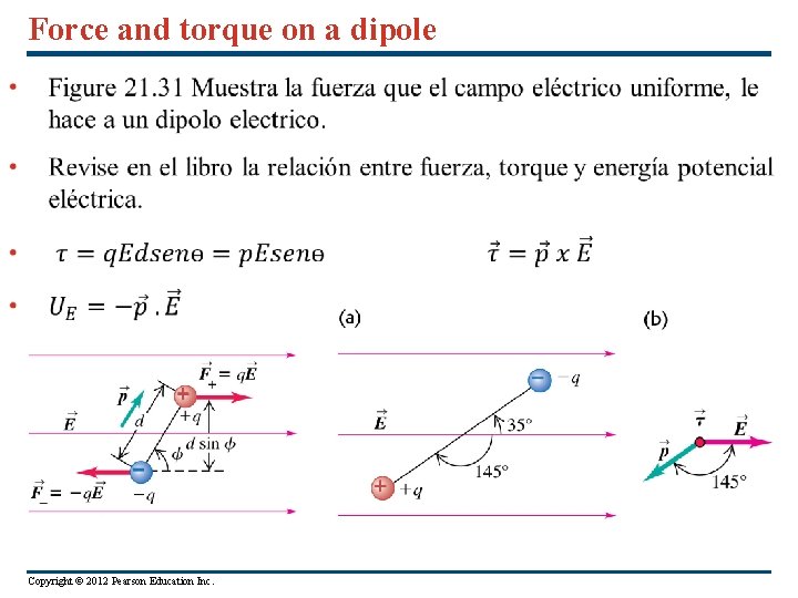 Force and torque on a dipole Copyright © 2012 Pearson Education Inc. 
