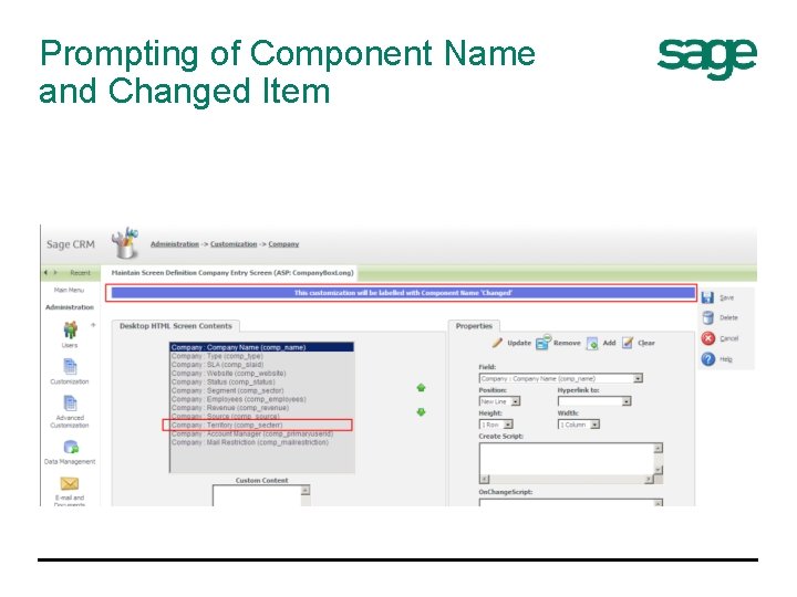 Prompting of Component Name and Changed Item 