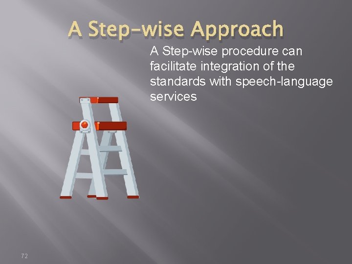 A Step-wise Approach A Step-wise procedure can facilitate integration of the standards with speech-language