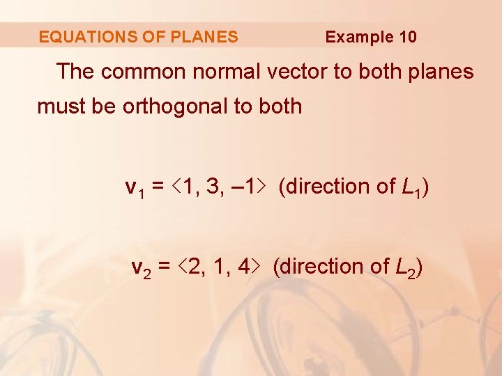 EQUATIONS OF PLANES Example 10 The common normal vector to both planes must be