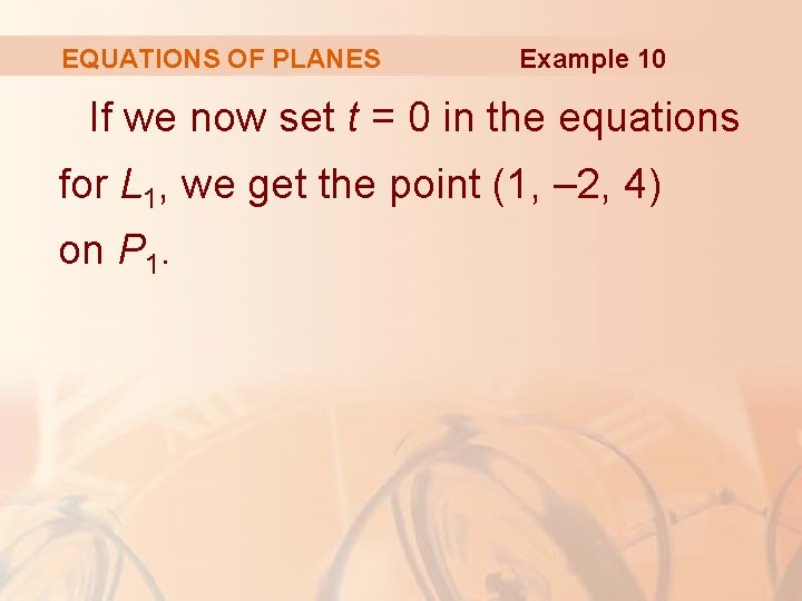 EQUATIONS OF PLANES Example 10 If we now set t = 0 in the