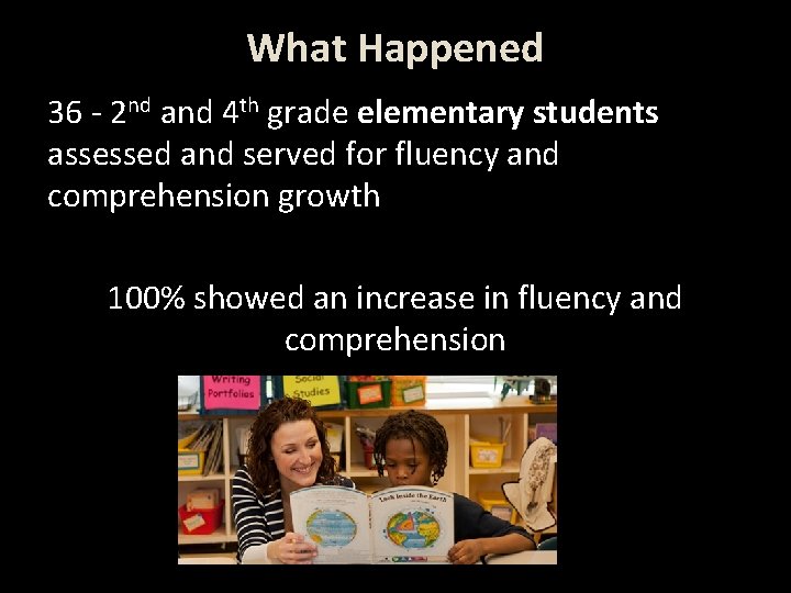 What Happened 36 - 2 nd and 4 th grade elementary students assessed and