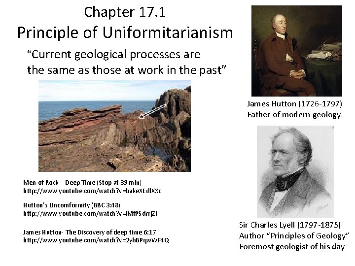 Chapter 17. 1 Principle of Uniformitarianism “Current geological processes are the same as those