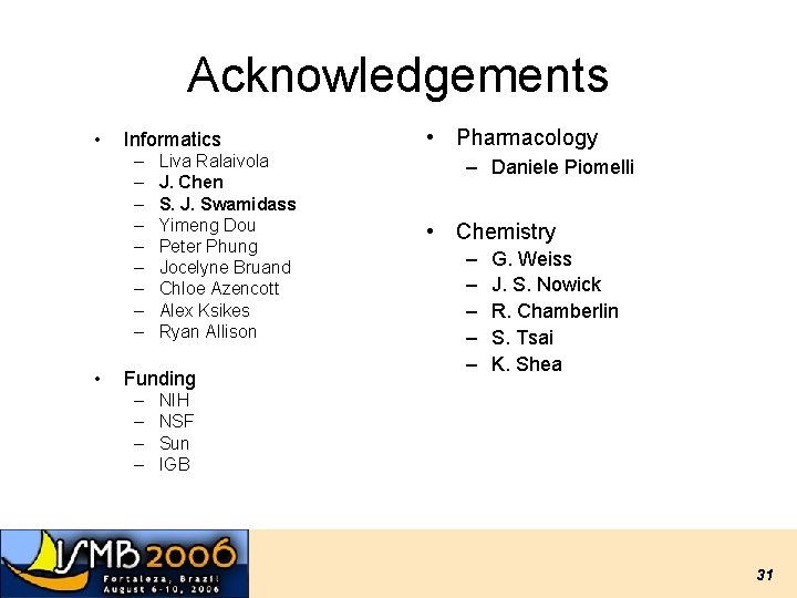 Acknowledgements • Informatics – – – – – • Liva Ralaivola J. Chen S. Acknowledgements • Informatics – – – – – • Liva Ralaivola J. Chen S.