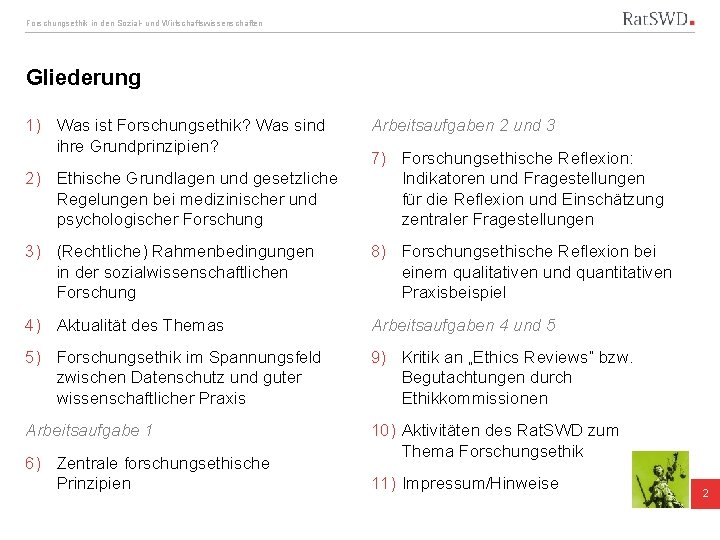 Forschungsethik in den Sozial- und Wirtschaftswissenschaften Gliederung 1) Was ist Forschungsethik? Was sind ihre