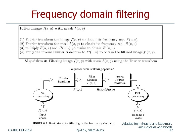 Frequency domain filtering CS 484, Fall 2019 © 2019, Selim Aksoy Adapted from Shapiro