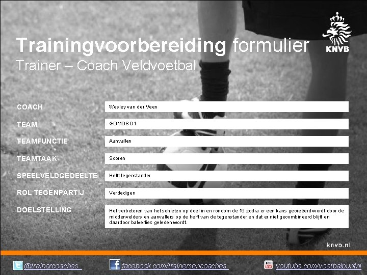 Trainingvoorbereiding formulier Trainer – Coach Veldvoetbal COACH Wesley van der Veen TEAM GOMOS D