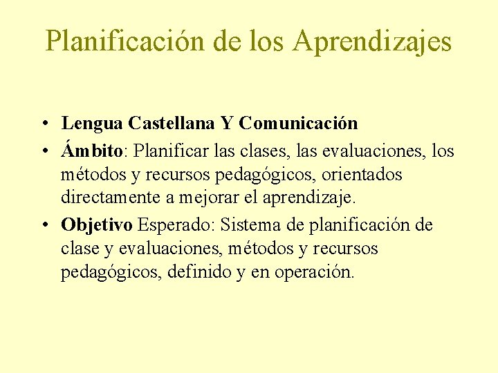 Planificación de los Aprendizajes • Lengua Castellana Y Comunicación • Ámbito: Planificar las clases,