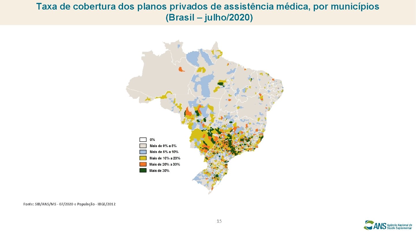 Taxa de cobertura dos planos privados de assistência médica, por municípios (Brasil – julho/2020)