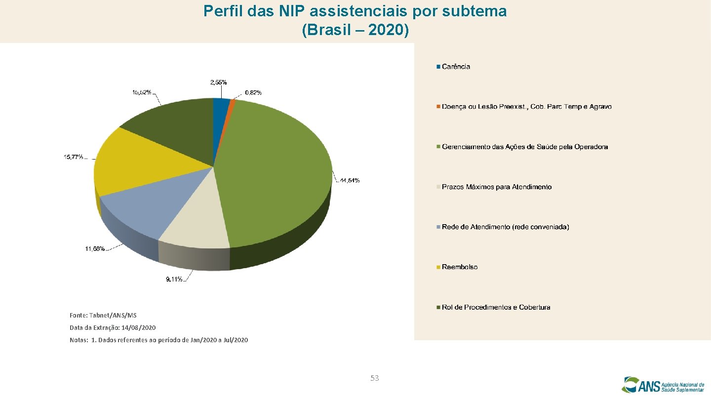 Perfil das NIP assistenciais por subtema (Brasil – 2020) Fonte: Tabnet/ANS/MS Data da Extração: