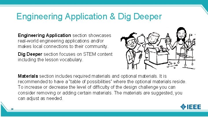 Engineering Application & Dig Deeper Engineering Application section showcases real-world engineering applications and/or makes