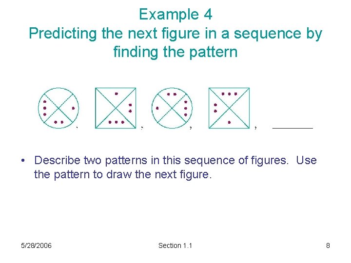 Example 4 Predicting the next figure in a sequence by finding the pattern •