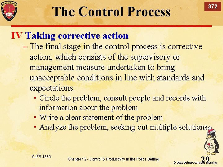 372 The Control Process IV Taking corrective action – The final stage in the