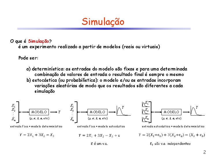 Simulação O que é Simulação? é um experimento realizado a partir de modelos (reais