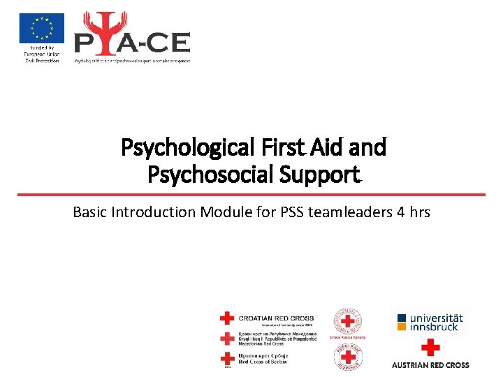 Psychological First Aid and Psychosocial Support Basic Introduction Module for PSS teamleaders 4 hrs