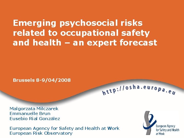 Emerging psychosocial risks related to occupational safety and health – an expert forecast Brussels