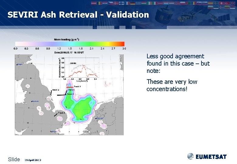 SEVIRI Ash Retrieval - Validation Less good agreement found in this case – but