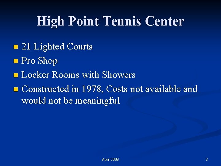 High Point Tennis Center 21 Lighted Courts n Pro Shop n Locker Rooms with