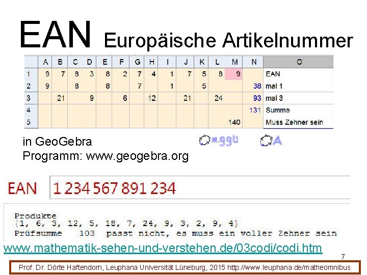 EAN Europäische Artikelnummer in Geo. Gebra Programm: www. geogebra. org www. mathematik-sehen-und-verstehen. de/03 codi/codi.