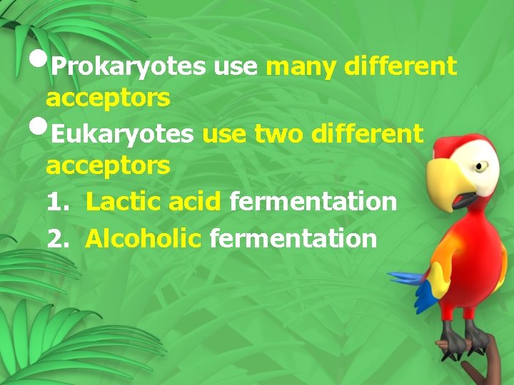 • Prokaryotes use many different acceptors • Eukaryotes use two different acceptors 1. • Prokaryotes use many different acceptors • Eukaryotes use two different acceptors 1.