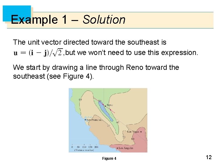 Example 1 – Solution The unit vector directed toward the southeast is but we