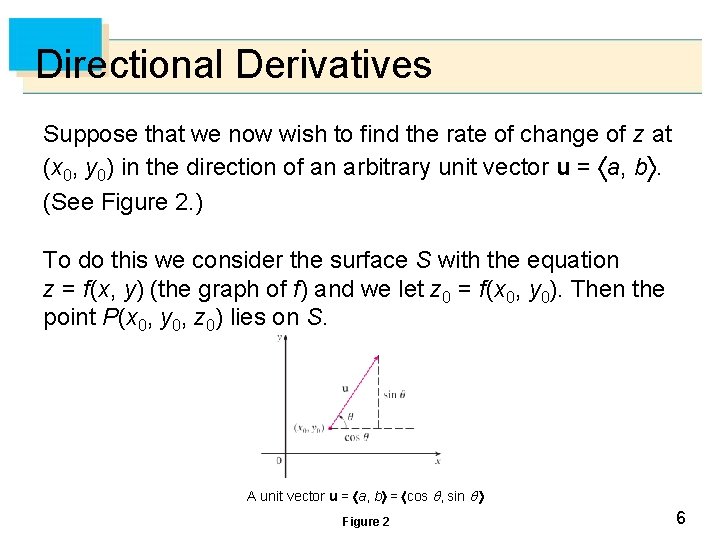 Directional Derivatives Suppose that we now wish to find the rate of change of