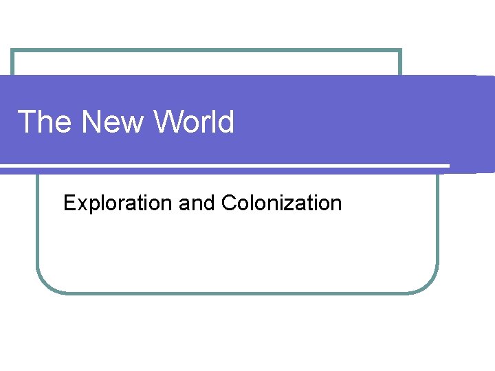 The New World Exploration and Colonization 