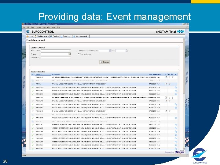 Providing data: Event management 20 