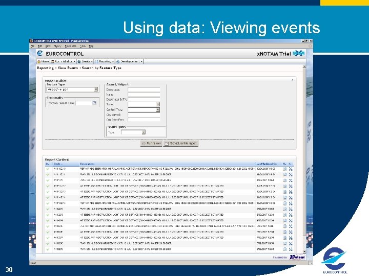 Using data: Viewing events 30 