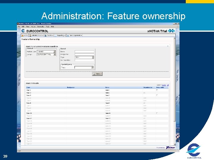 Administration: Feature ownership 39 