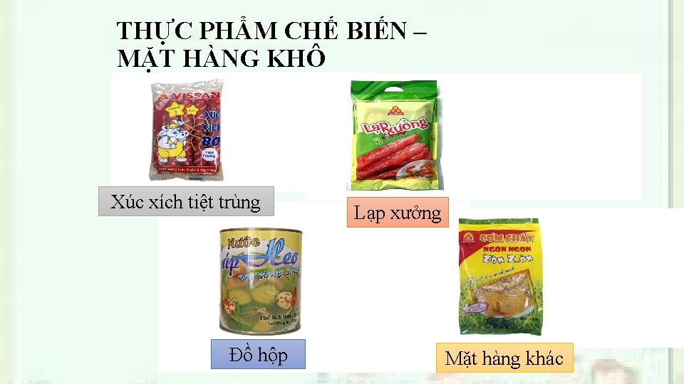 THỰC PHẨM CHẾ BIẾN – MẶT HÀNG KHÔ Xúc xích tiệt trùng Đồ hộp