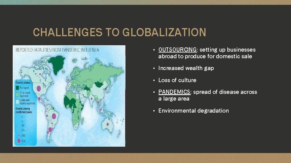 CHALLENGES TO GLOBALIZATION ▪ OUTSOURCING: setting up businesses abroad to produce for domestic sale