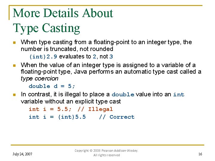 More Details About Type Casting n n n When type casting from a floating-point