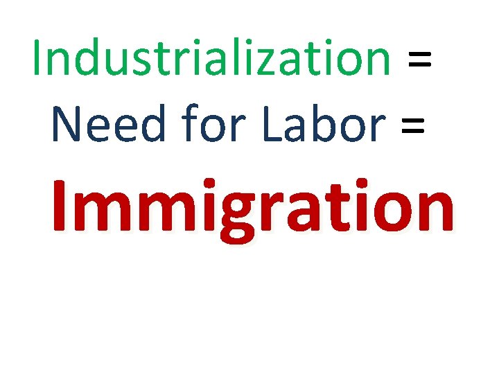 Industrialization = Need for Labor = Immigration 
