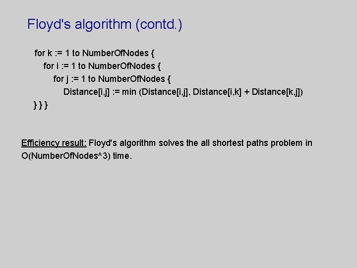 Floyd's algorithm (contd. ) for k : = 1 to Number. Of. Nodes {