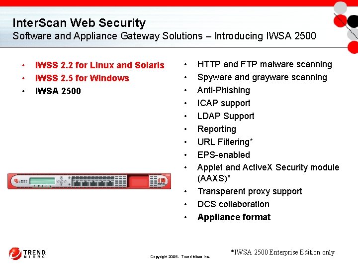 Inter. Scan Web Security Software and Appliance Gateway Solutions – Introducing IWSA 2500 •