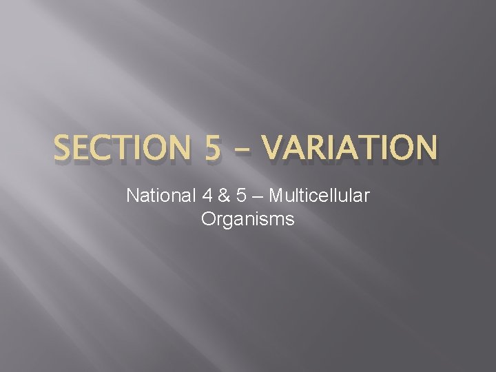 SECTION 5 – VARIATION National 4 & 5 – Multicellular Organisms 