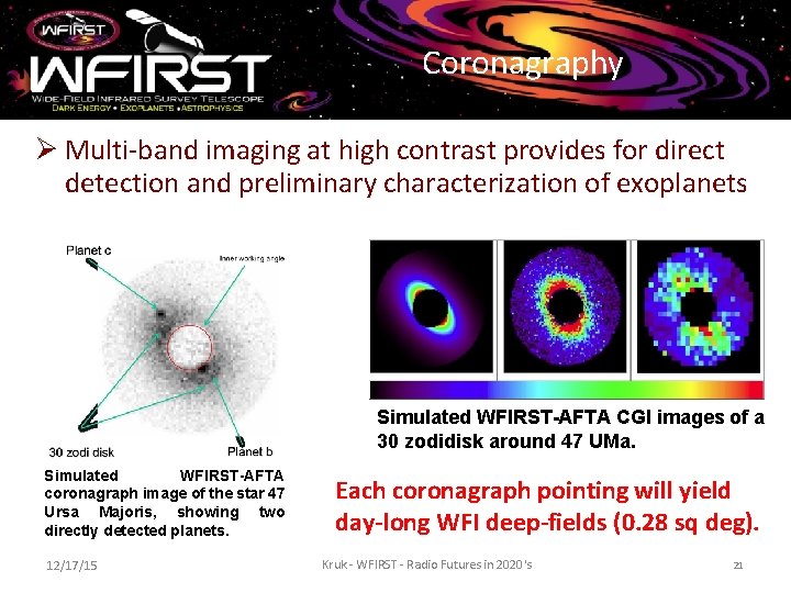 Coronagraphy Ø Multi-band imaging at high contrast provides for direct detection and preliminary characterization