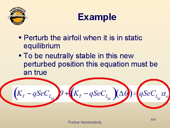 Example i Perturb the airfoil when it is in static equilibrium i To be