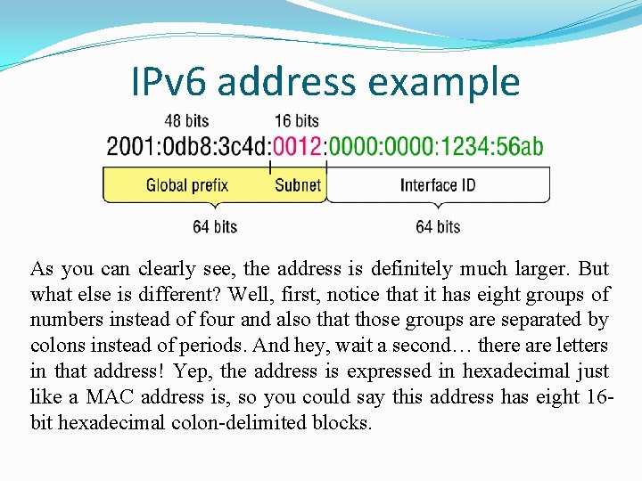 IPv 6 address example As you can clearly see, the address is definitely much